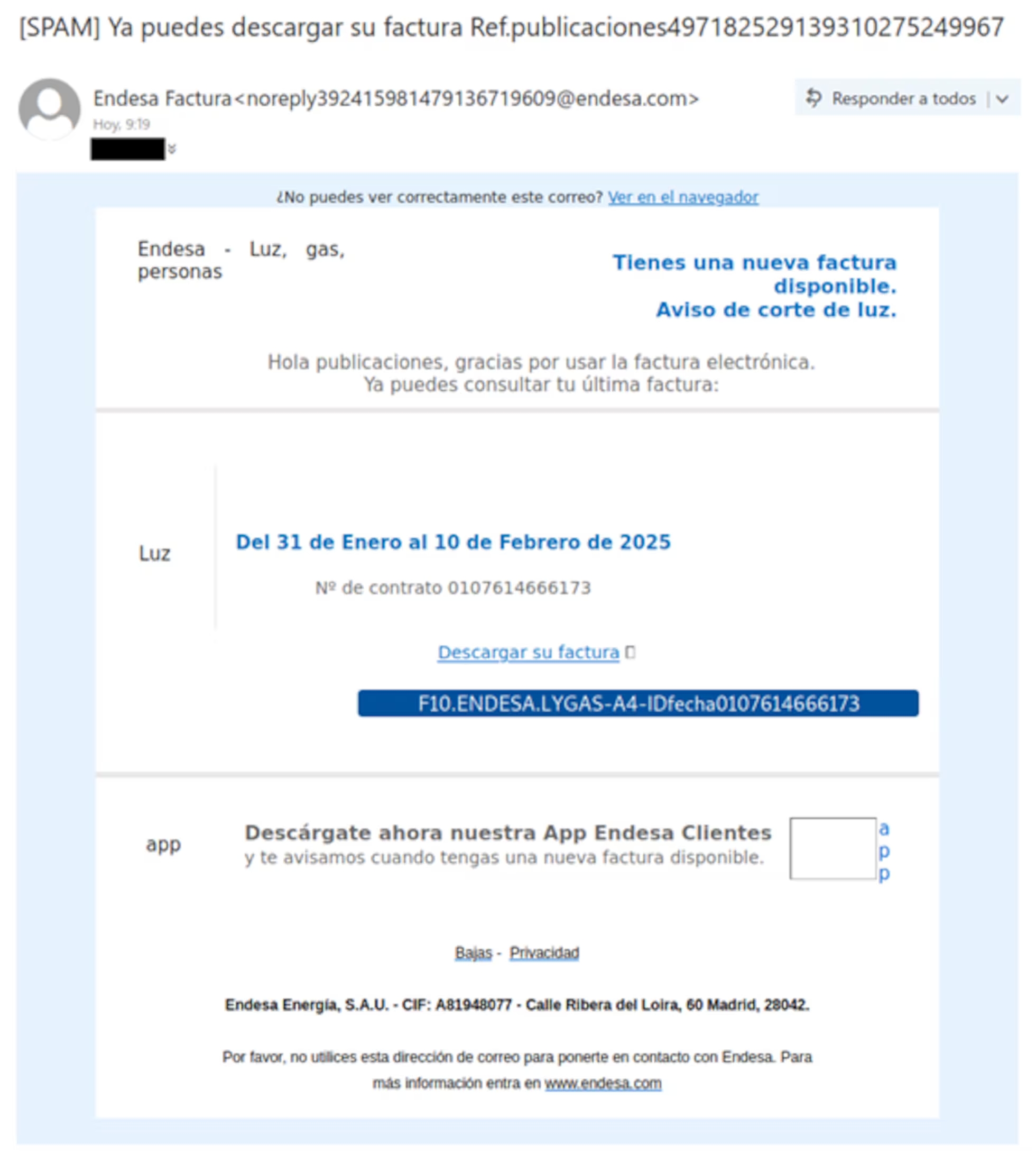 imagen phishing endesa