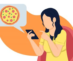 ilustración chica pidiendo una pizza con el móvil